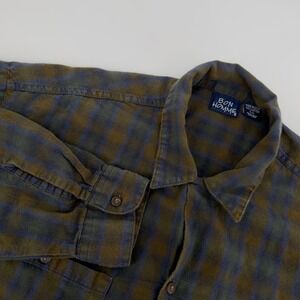 BON HOMME Mens Medium Plaid Long Sleeve Button Up Shirt Cotton Made in USA